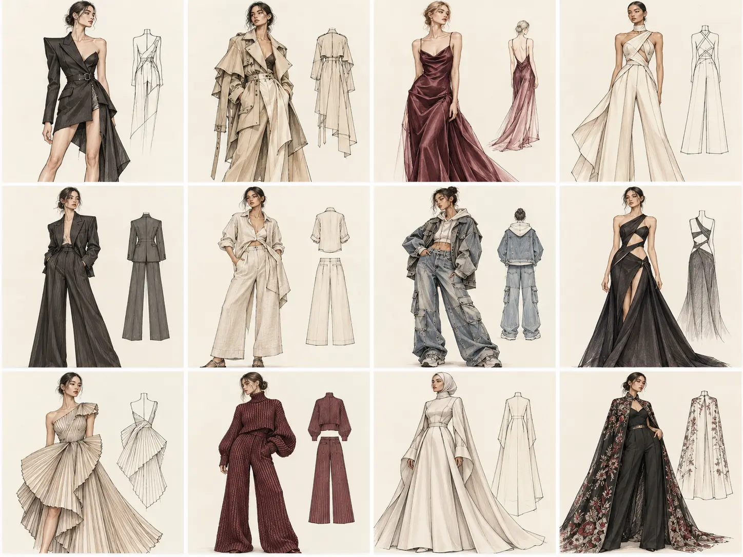 Contemporary fashion sketch mood board for Halloween design